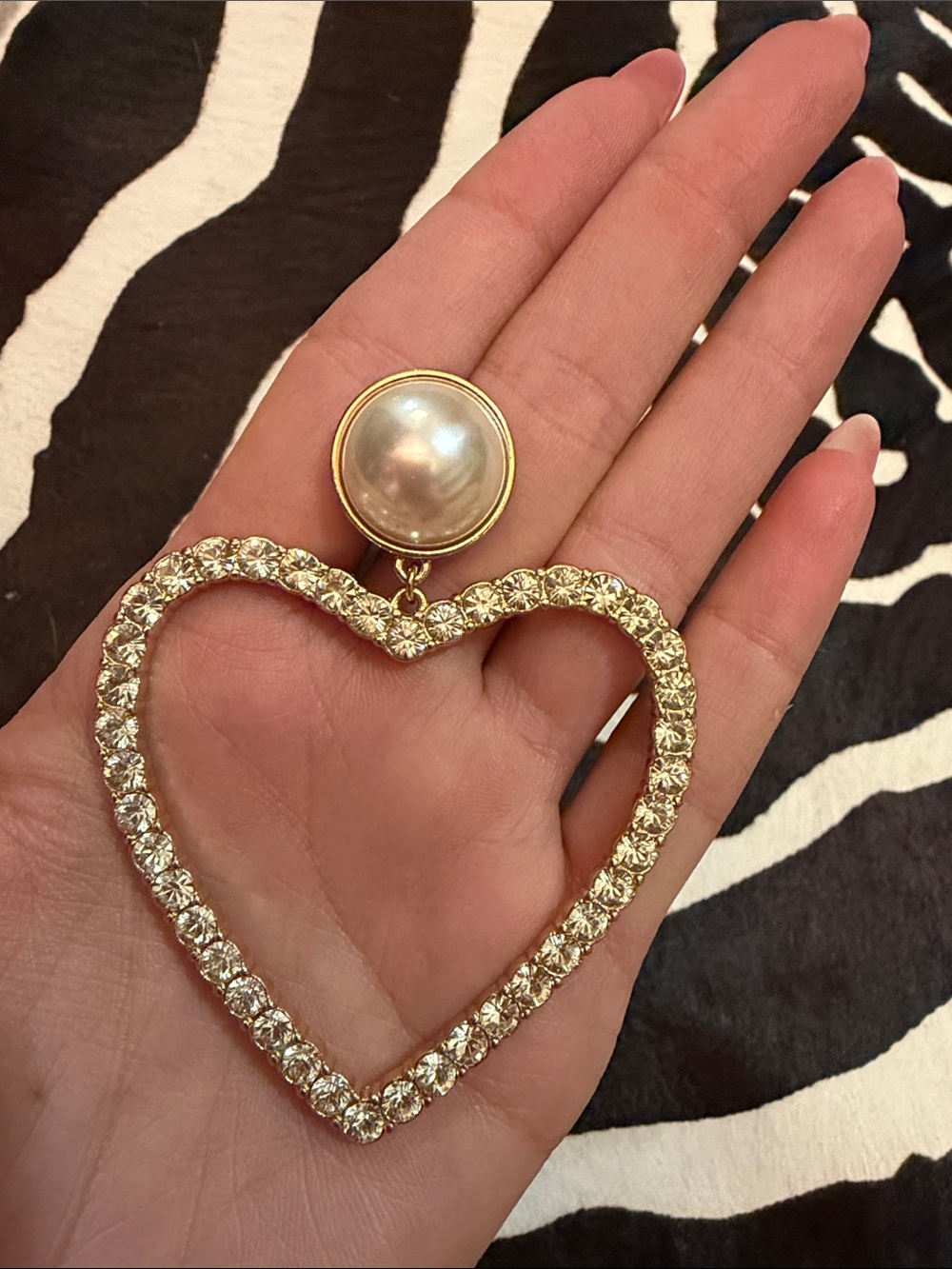 Pearl Stud Heart Drop Earrings in Gold with Crystal Accents